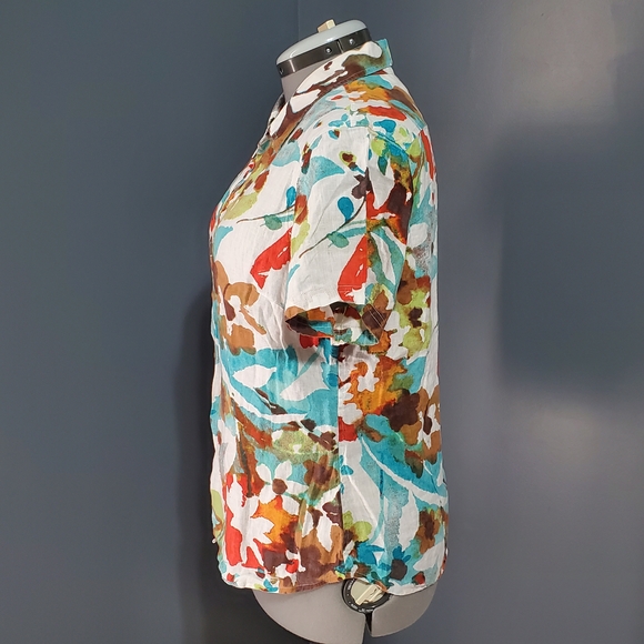 Tommy Bahama 100% Linen Multicolor Floral Short Sleeve Shirt Women's Size Large - Picture 2 of 6